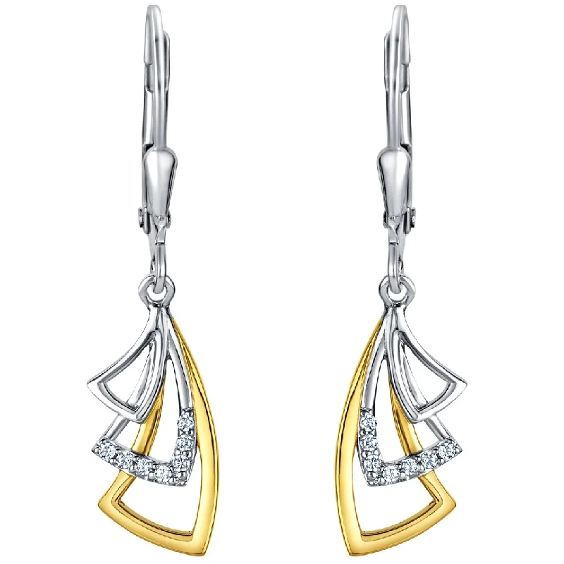 Indian Drop Earrings with Intricacy -Two-Tone Sterling Silver Cubic Zirconia Fluttering Petals Dangle Earrings