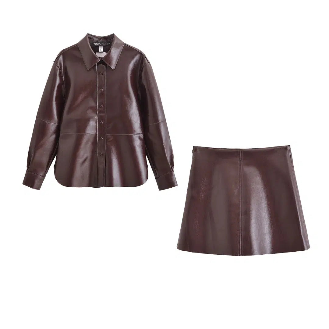 Nickel Free Blouses for Safety -Leather Shirt and Skirt Set