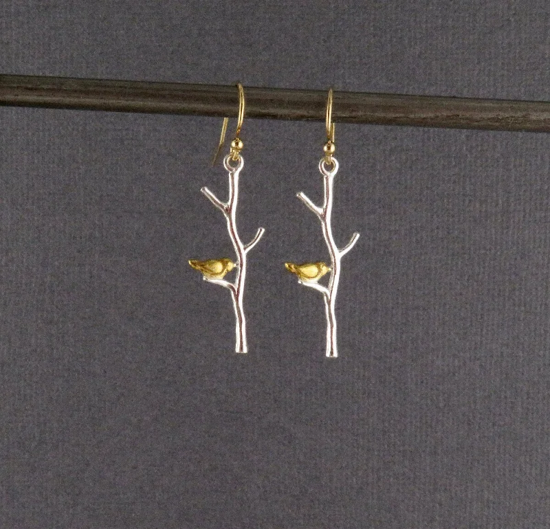 Heart Shaped Drop Earrings for Love -Bird on a Branch Earrings