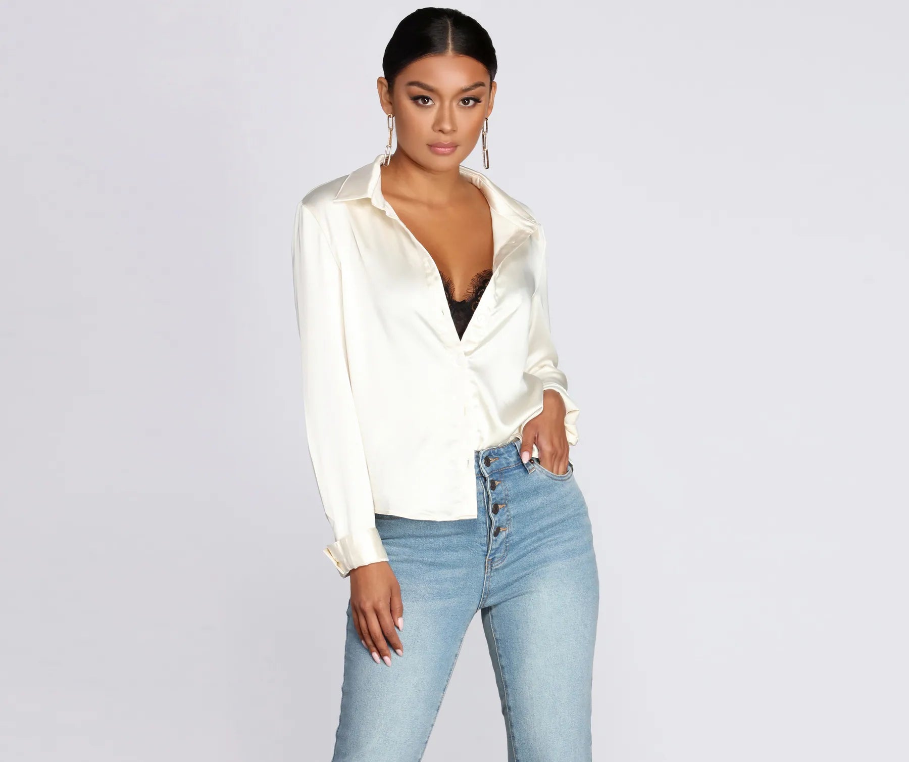 Button Up Shirts for Classic -The Classic Satin Blouse