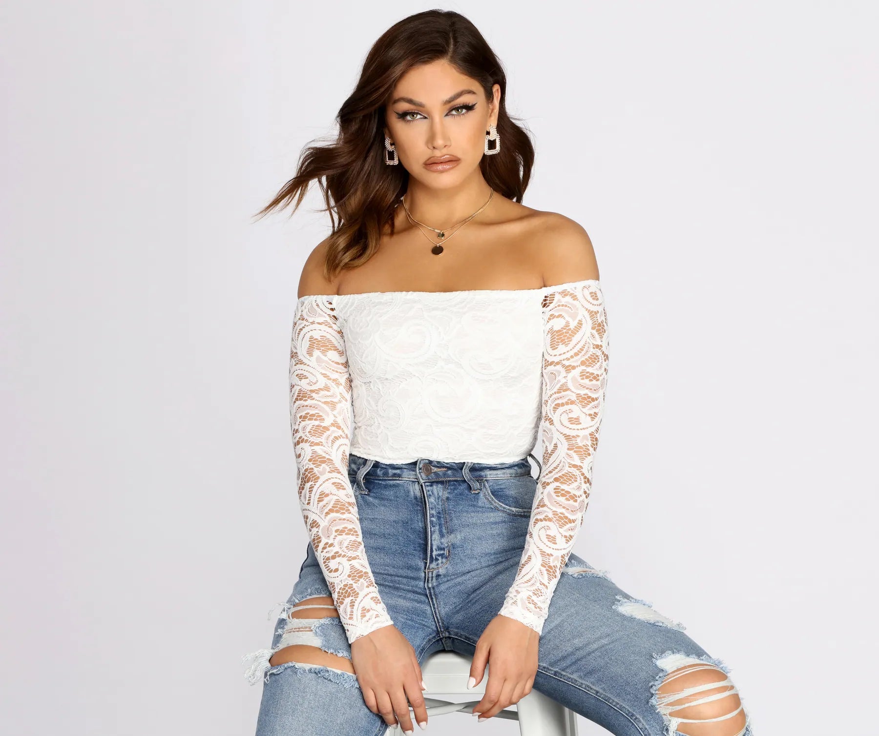 Simple tight top for women with minimalist style and comfortable fit-Lover Of Lace Off The Shoulder Bodysuit