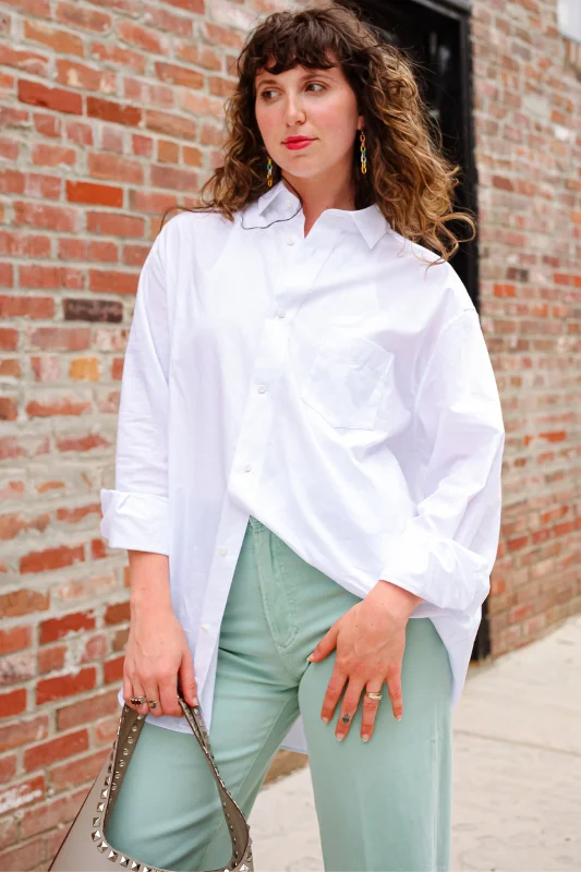 Casual Blouses for Everyday -Lauren Boyfriend Shirt - White Linen