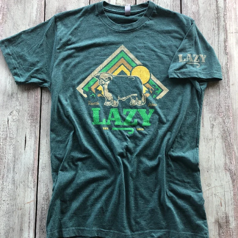 Nickel Free Blouses for Safety -Lazy J Ranch Wear Cactus Sunrise Graphic Logo T-Shirt in Green