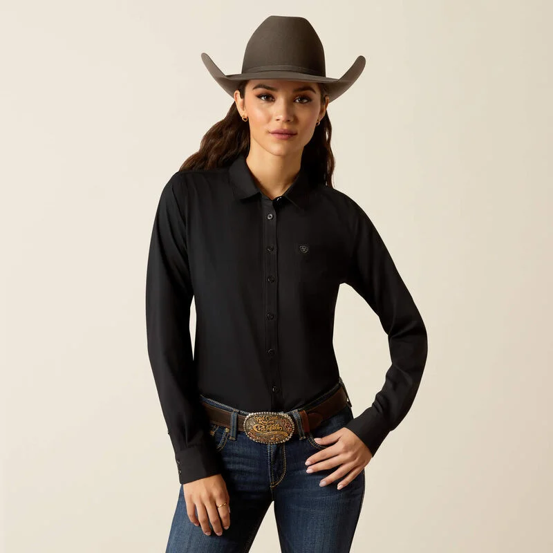 Blouson Blouses for Relaxed -Ariat Women's Kirby Pro L/S Western Button Down Shirt in Solid Black (Available in Plus Sizes)