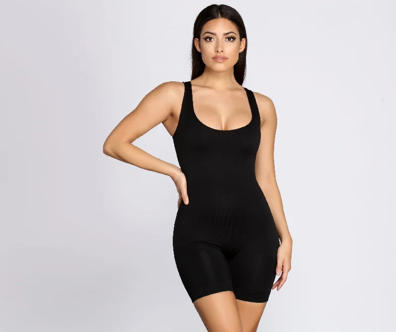 Tight off-shoulder knit top for women with cozy feel and stylish look-Contouring Bodysuit Shapewear