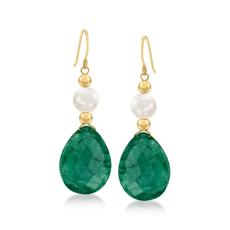 Detachable Drop Earrings with Charms -Ross-Simons Cultured Pearl and Emerald Drop Earrings in 14kt Yellow Gold