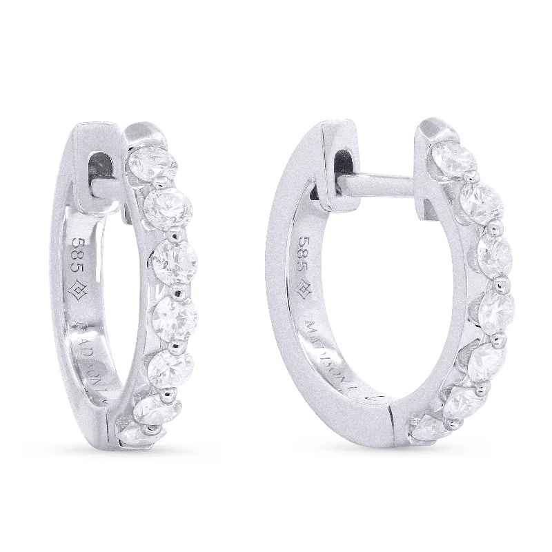 Drop Earrings for Birthday Celebration -0.54Ct White Diamond Hoops Earrings In 14K White Gold