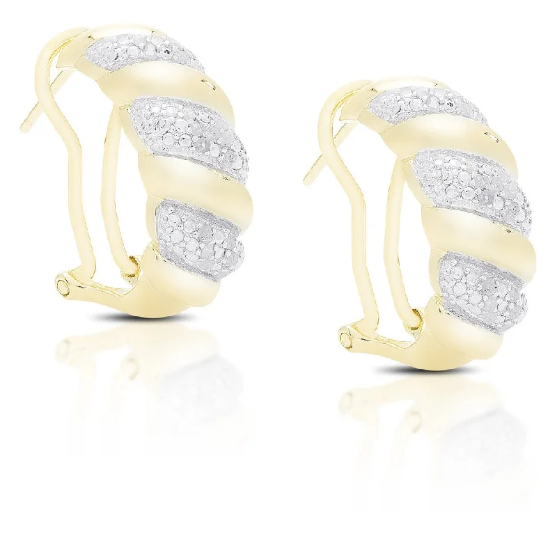 Drop Earrings with Wave Designs -Finesque Gold Over Sterling Silver 1/4 Ct TDW Diamond Hoop Earrings