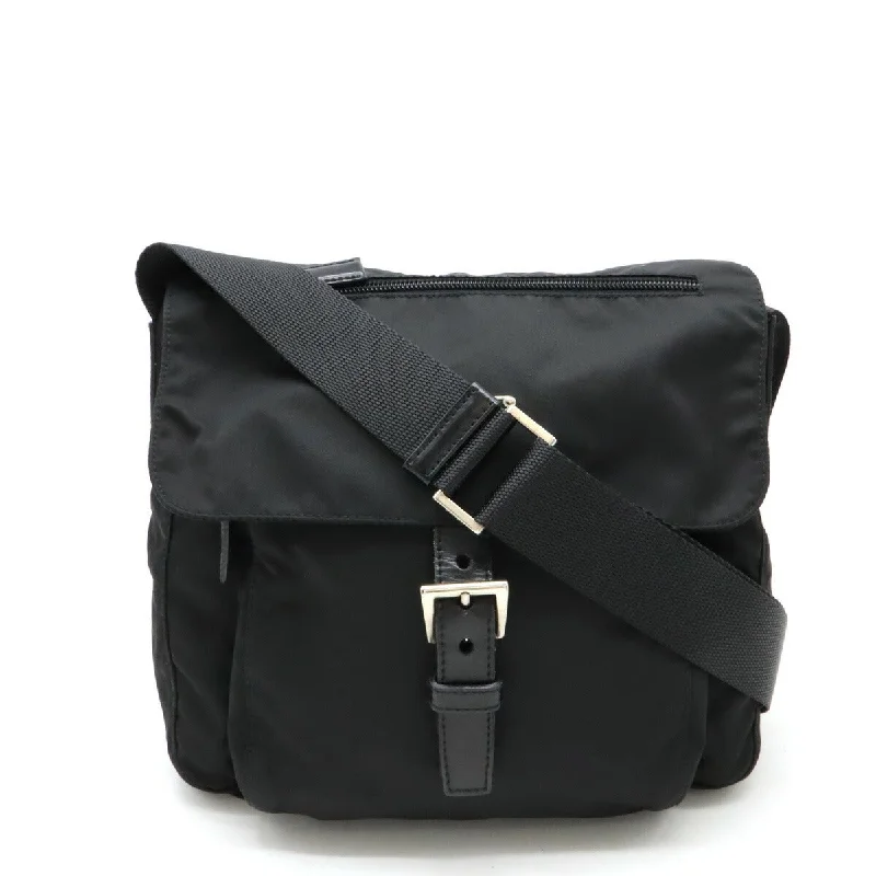 Handle bags with bold text for statements -Prada Nylon Leather Shoulder Messenger Bag Black