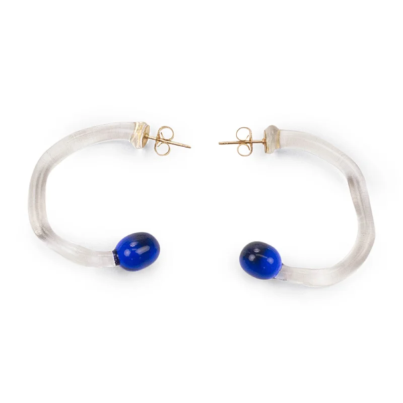 Small Drop Earrings for Delicate -ALTERITA MINI GLASS BALL BLUE HOOP EARRINGS