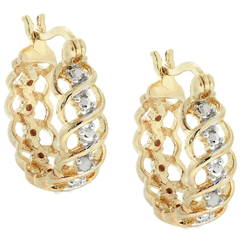 Drop Earrings for Christmas Party -Finesque Gold Over Sterling Sivler Diamond Accent Hoop Earrings