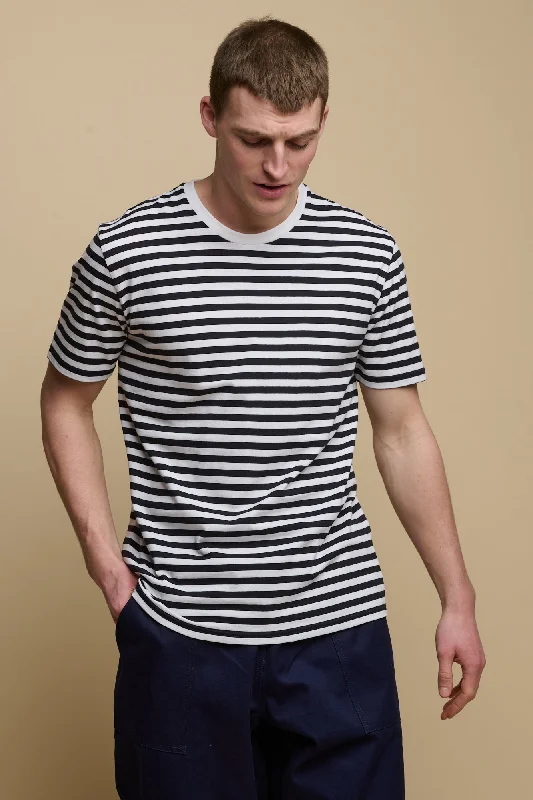 Petite Blouses for Small -Men's Short Sleeve Stripe T Shirt Navy/White