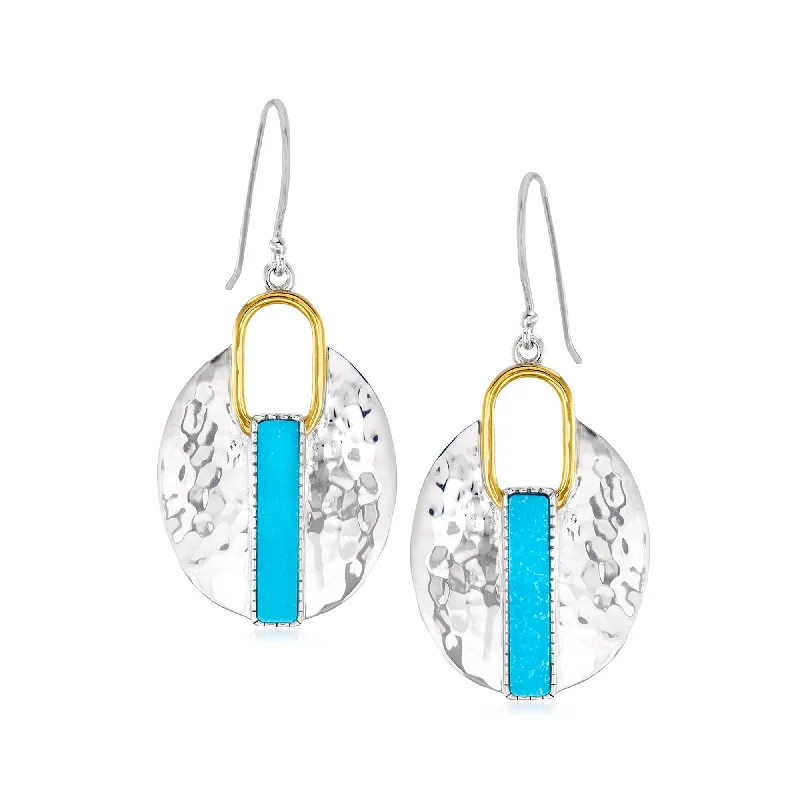 Adjustable Drop Earrings for Custom Fit -Ross-Simons Turquoise Drop Earrings in 2-Tone Sterling Silver