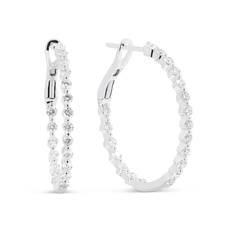 Drop Earrings for Everyday Glamour -1.00Ct White Diamond Hoops Earrings In 14K White Gold