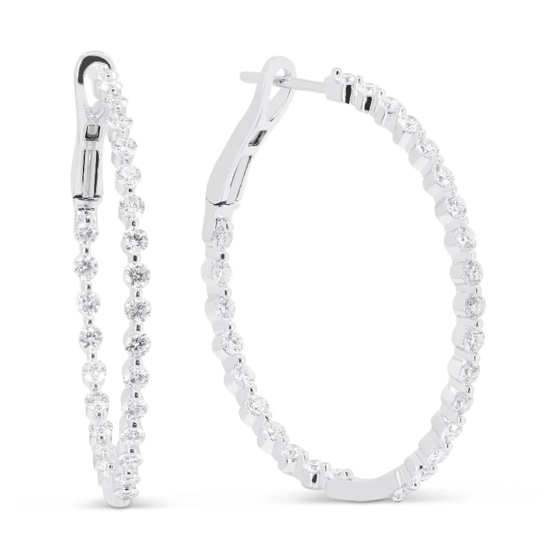 Drop Earrings for Concert Look -1.35Ct White Diamond Hoops Earrings In 14K White Gold