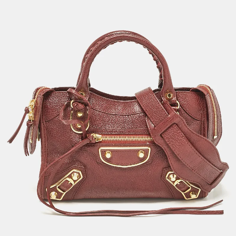 Durable handle bags for heavy-duty everyday use -Balenciaga Burgundy Leather Mini Rgh City Tote