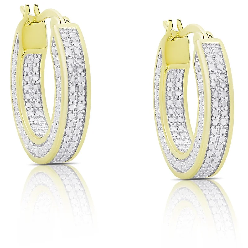 Ethnic Drop Earrings with Tribal Design -Finesque Gold Over Silver or Sterling Silver Diamond Accent Hoop Earrings