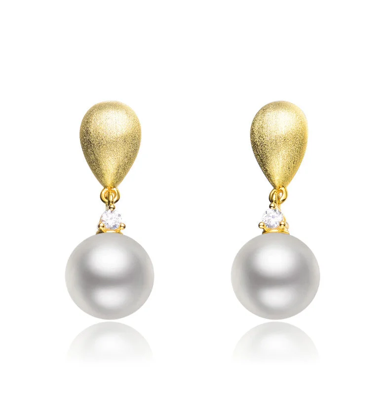 Drop Earrings with Abstract Designs -Sterling Silver 14k Gold Plated with Freshwater Pearl Drop Earrings