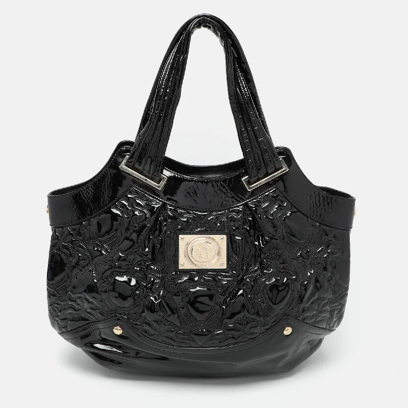 Handle bags with lightweight fabric for ease -Versace Black Patent Leather Satchel