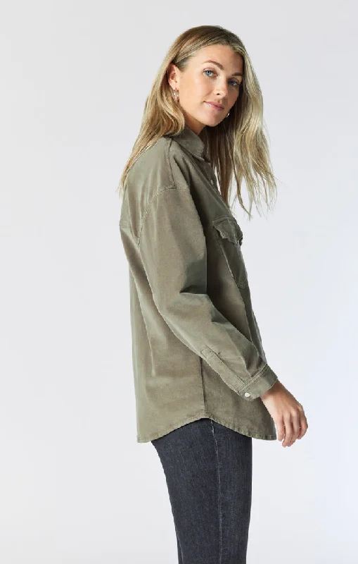 Cocktail Blouses for Event -LIVIA OVERSIZED DENIM SHIRT IN ALOE CORD