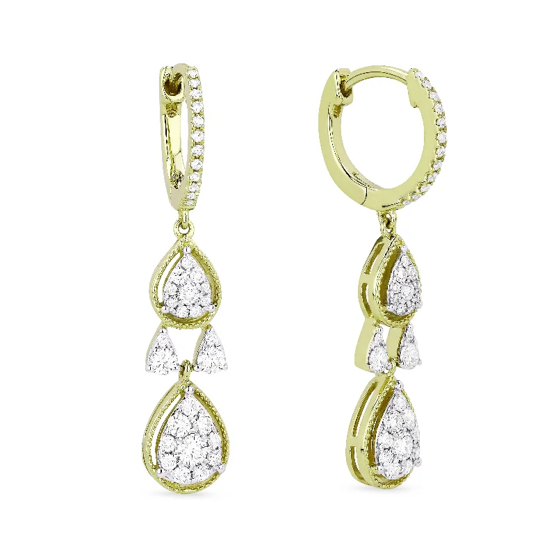 Drop Earrings with Textured Surface -0.67Ct White Diamond Drop/dangle Earrings In 14K Yellow Gold