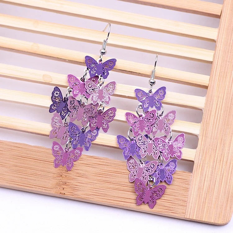 Floral Drop Earrings with Petals -Wholesale Fashionable Temperament Butterfly Colorful Small Nine Pieces of Earrings