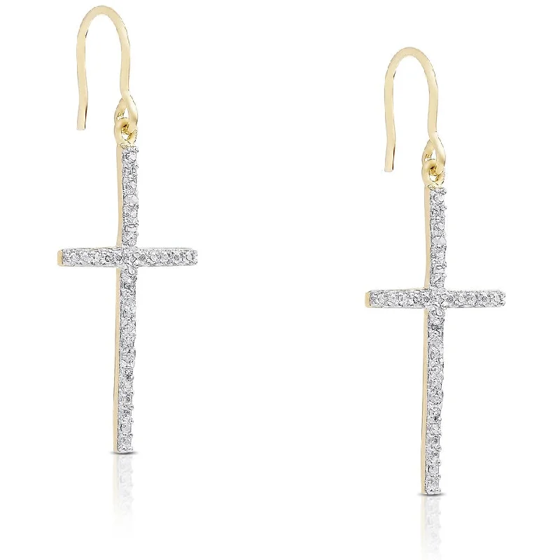 Geometric Drop Earrings for Trend -Finesque Gold Over Sterling Silver 1/10ct TDW Diamond Cross Earrings