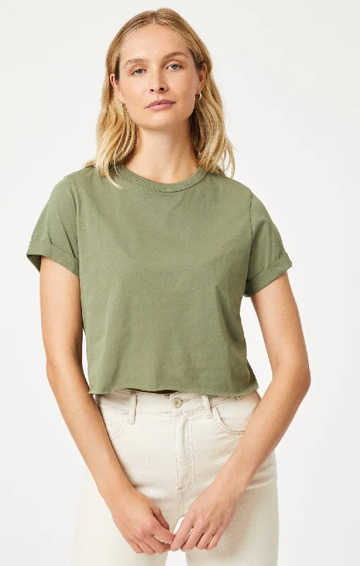 Contemporary Blouses for Fashion -CROPPED T-SHIRT IN DEEP LICHEN GREEN