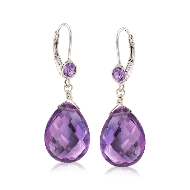 Retro Drop Earrings for Nostalgia -Ross-Simons Amethyst Drop Earrings in Sterling Silver