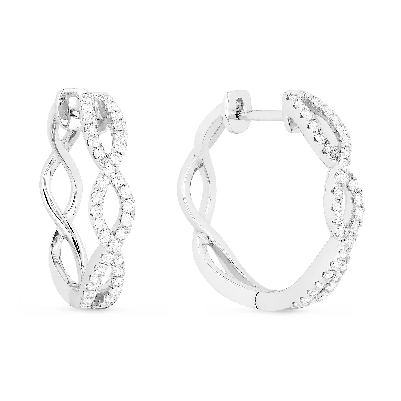 Drop Earrings for Office Wear -0.48Ct White Diamond Hoops Earrings In 14K White Gold