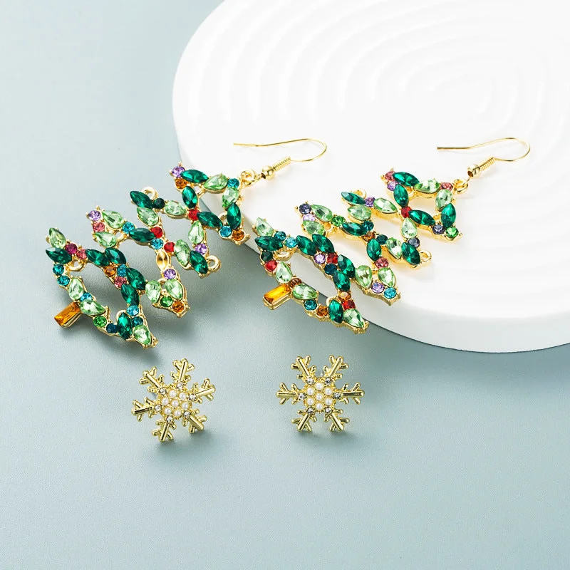 Drop Earrings for School Uniform -Wholesale Christmas Tree Alabaster Alloy Earrings