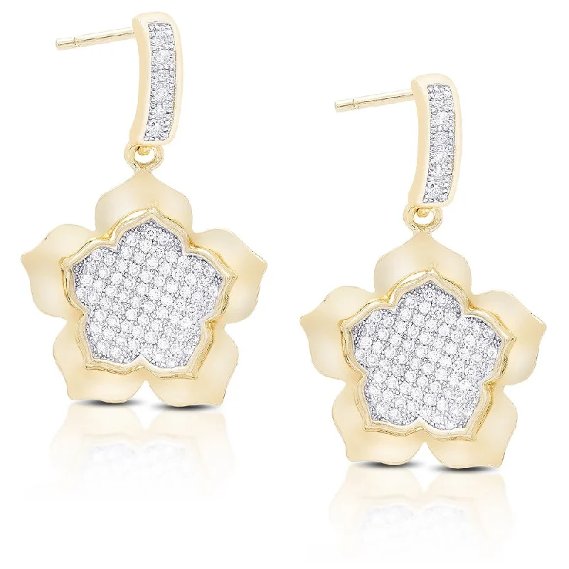 Drop Earrings for Gym Workout -Samantha Stone Gold Over Sterling Silver Cubic Zirconia Dangling Flower Earrings