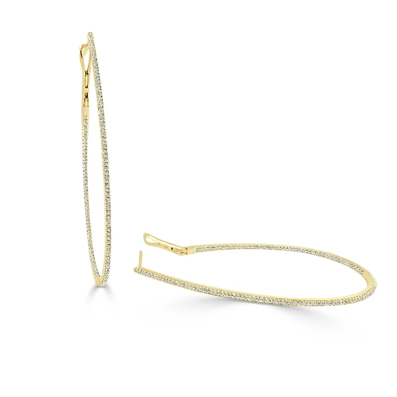 Drop Earrings with Textured Surface -Joelle Collection Inside Out Diamond Pear Hoop Earrings 14K Gold 2.5" 3/4ct TDW