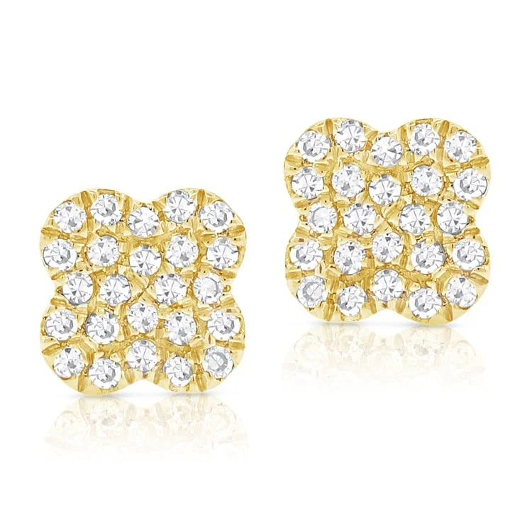 Leverback Drop Earrings for Comfort -Joelle Collection Diamond Pave Flower Clover Studs Earrings 14K Gold 1/8 ct. t.w. TDW Earring's