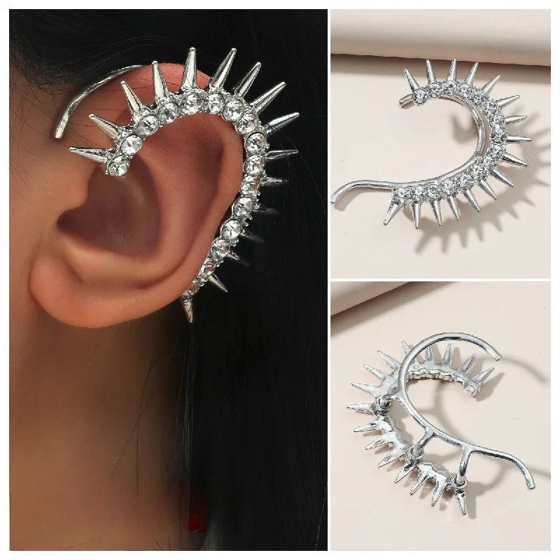 Drop Earrings with Debossed Designs -Wholesale Punk Diamond Alloy Cuff Earrings