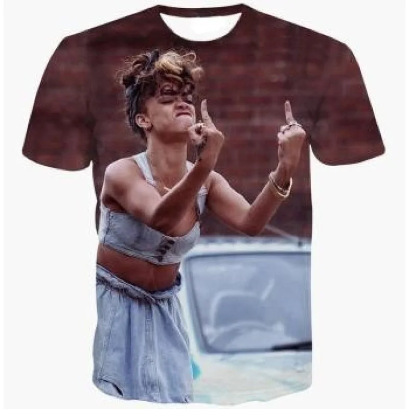 Dress Shirts for Formal Look -Unisex Fashion 3D Cartoon Rihanna Printed Short Sleeve Cotton T-Shirt Tee