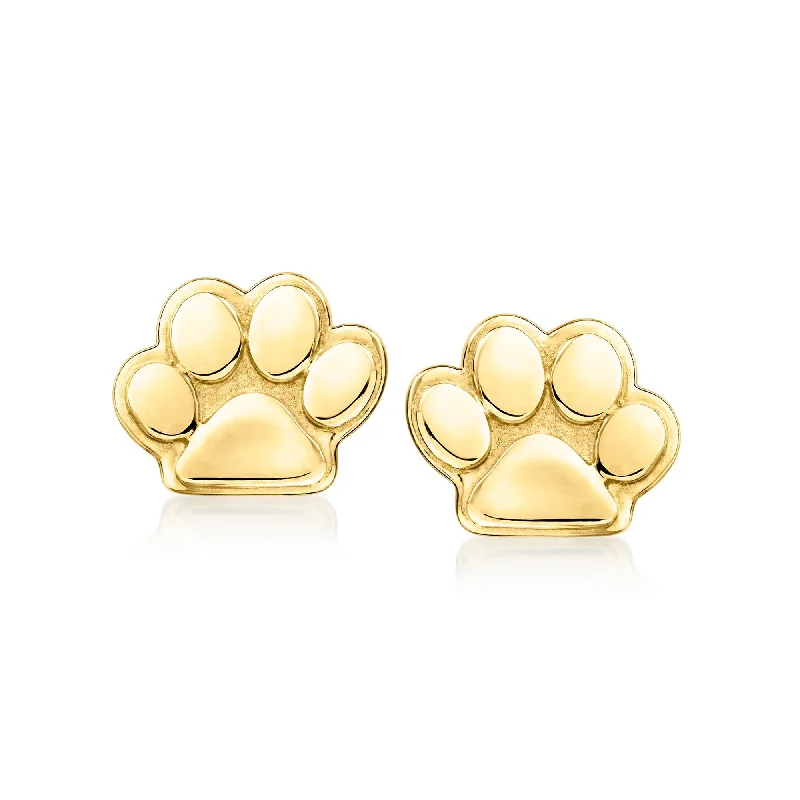 Drop Earrings with Keyhole Designs -Canaria Italian 10kt Yellow Gold Petite Paw Print Earrings