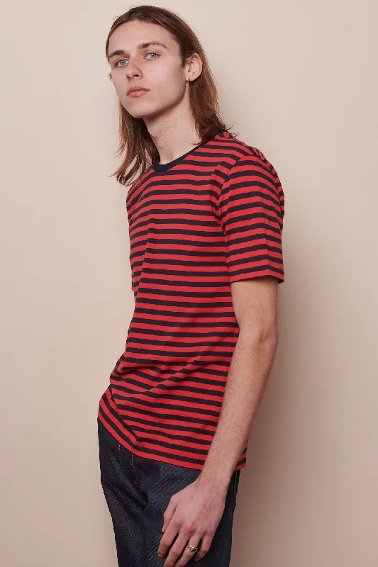 Striped Shirts for Fashion -Men's Short Sleeve Stripe T Shirt Navy/Red