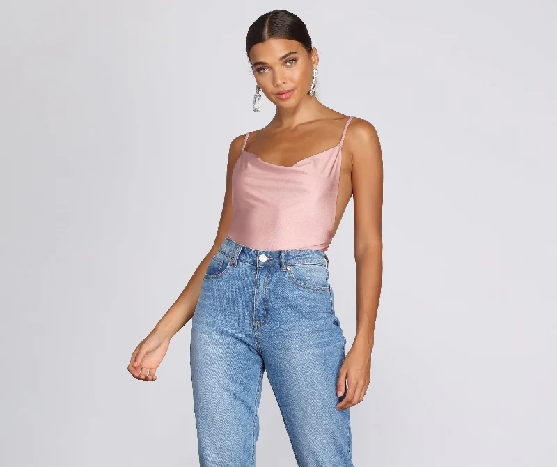 Casual tight top for women with simple cut and effortless style-On It Cowl Neck Bodysuit