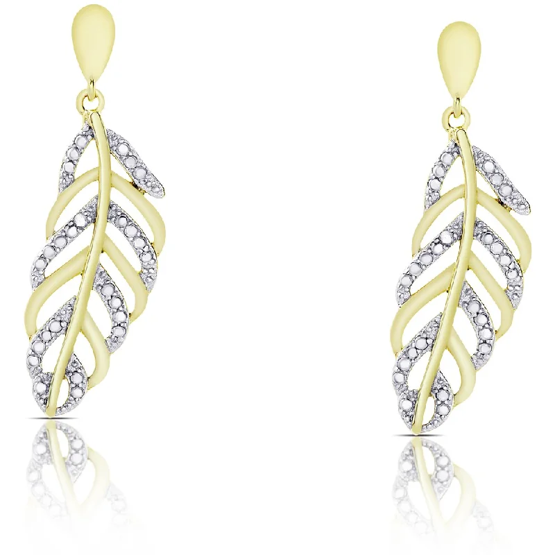 Triangular Drop Earrings for Edge -Finesque Gold Over Silver or Sterling Silver Diamond Accent Leaf Dangle Earrings