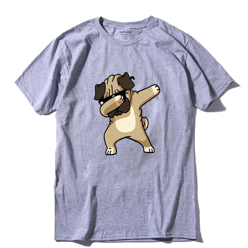 Chambray Shirts for Soft -100% Cotton O-Neck Casual Men’s T-Shirt with BadPug Print for Summer Wear