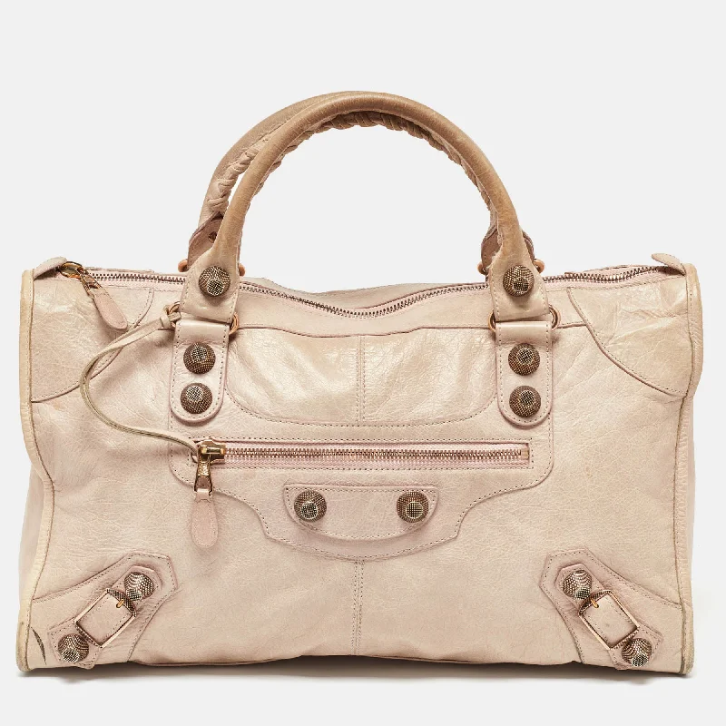 Designer handle bags with luxury logo detailing -Balenciaga Cream Leather Ggh Work Tote