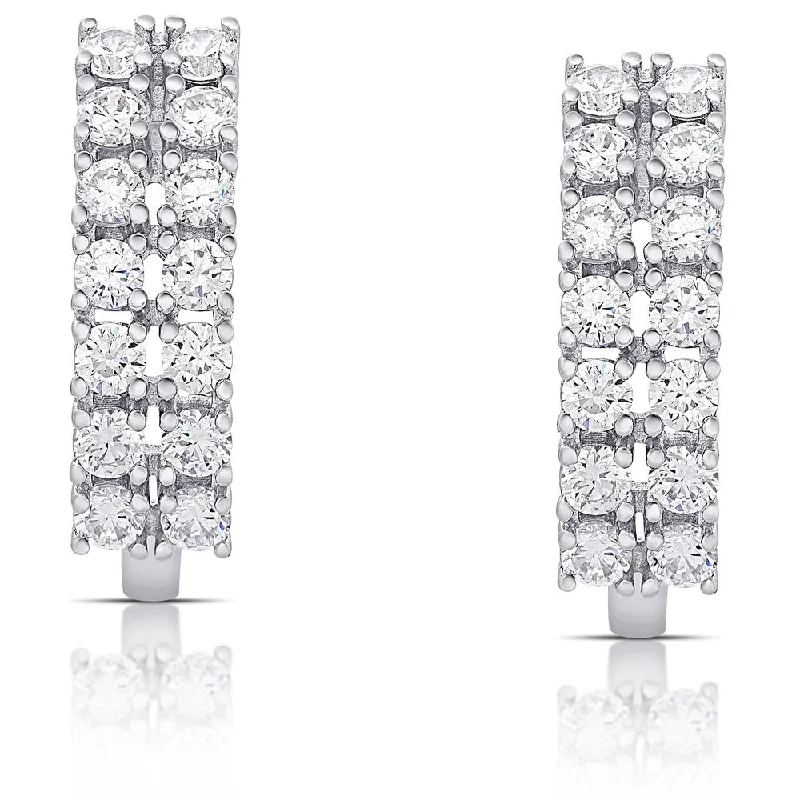 Drop Earrings for Engagement Party -Dolce Giavonna Sterling Silver Cubic Zirconia Double-Row Earrings