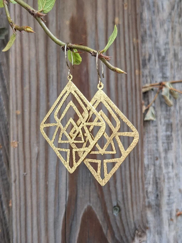 Drop Earrings with Vine Designs -Geometric Rhombus Earrings