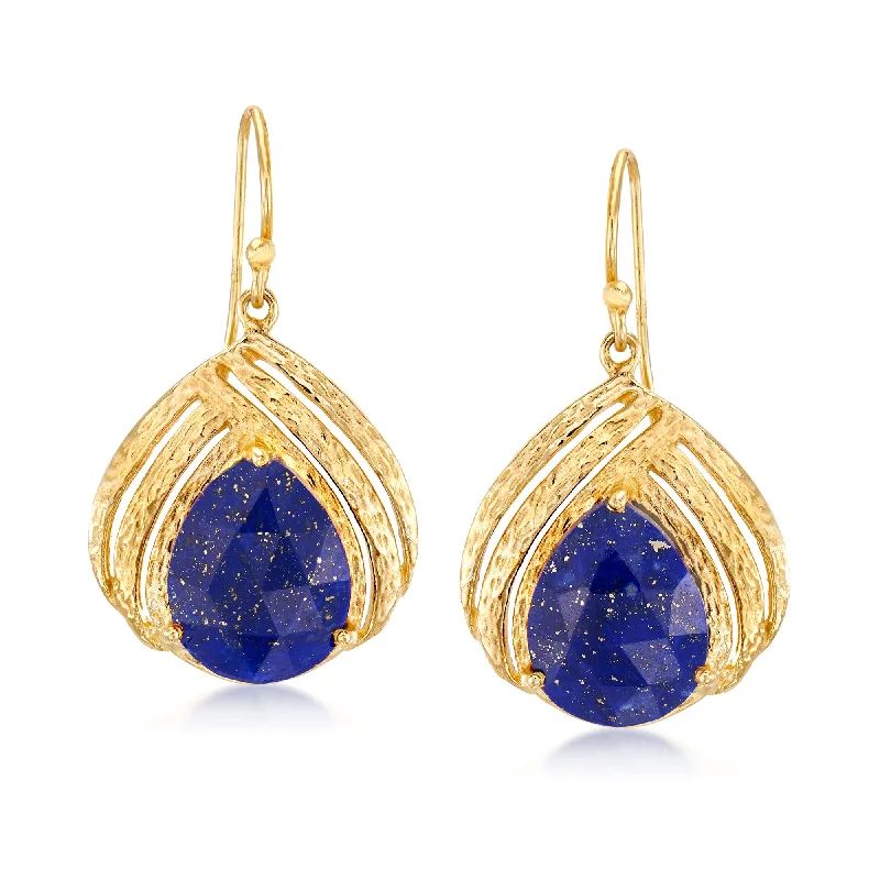 Maximalist Drop Earrings for Bling -Ross-Simons Lapis Drop Earrings in 18kt Gold Over Sterling