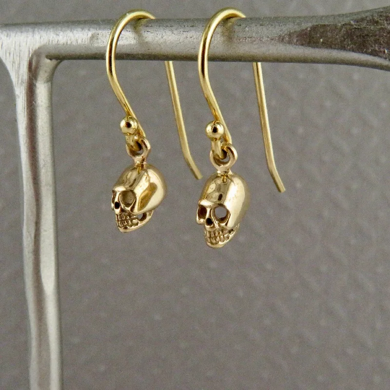 Drop Earrings with Crown Designs -Tiny Skull Earrings - Gold