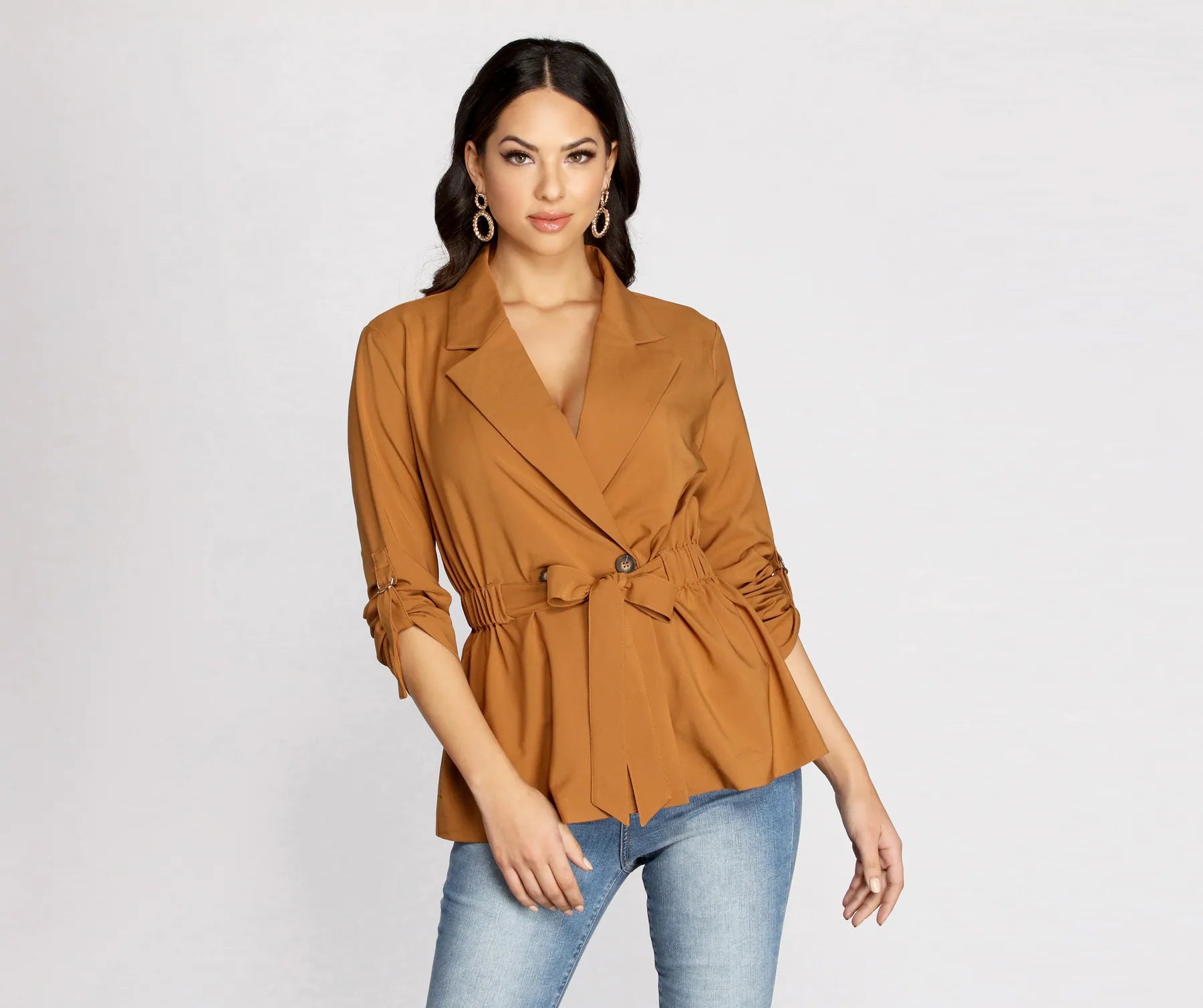 Ethnic Blouses with Tribal Design -Movin' On Up Trench Blouse