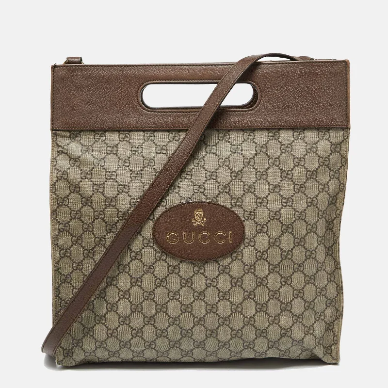 Handle bags with bohemian tassel embellishments -Gucci Beige/brown Gg Supreme Canvas And Leather Neo Vintage Tote