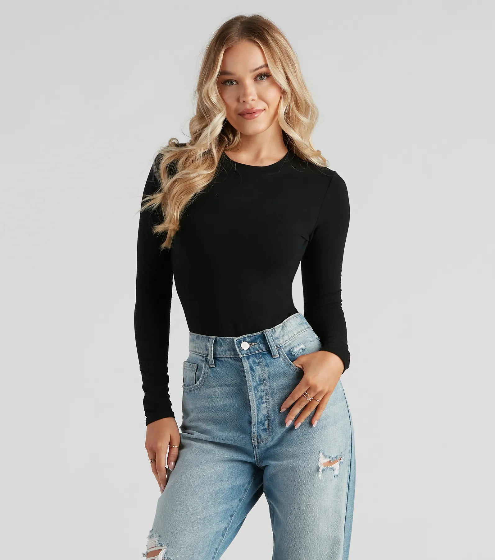 Casual tight blouse for women with button detailing and slim fit-Not Your Basic Long Sleeve Bodysuit