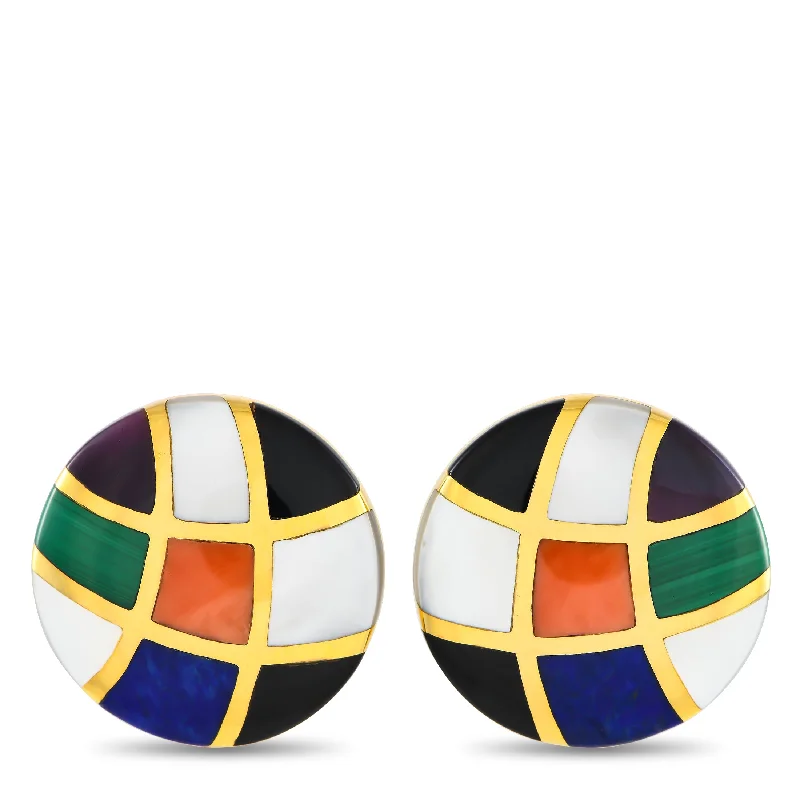 Drop Earrings with Infinity Symbols -Asch Grossbardt 14K Yellow Gold Coral, Lapis, Mother of Pearl, Onyx Clip-On Earrings AG15-091124